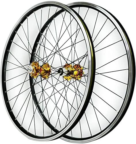ZECHAO Mountain Fahrradrad 26 27.5 29in, Scheiben- / V-Bremse Doppelwand-Legierungsfelgen Fahrrad-Radsatz QR 9mm 6 Klinke 7-11 Geschwindigkeitskassette 24h (Color : Gold Hubs, Size : 27.5inch) von ZECHAO
