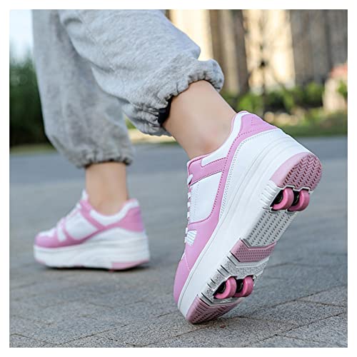 Kinderschuhe Mit Rollen Laufschuhe Sportschuhe Schuhe Mit Rollen Für Junge Mädchen Rollschuhe Skateboard Schuhe Geschenk für Kinder,Pink-33 von ZEDDG