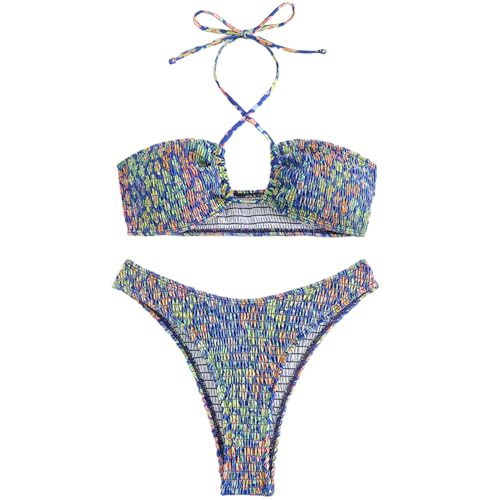 ZEKANXX Damen-Badeanzug mit Blumenmuster, 2-teilig, Damen-Bikinis-Set, Push-Up-Bademode von ZEKANXX