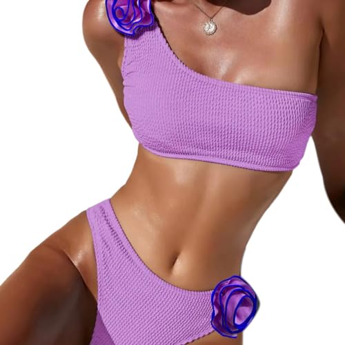 ZEKANXX Zweiteiliger Badeanzug für Damen, Schulter-Badeanzug, einfarbig, 3D-Blumen-Badebekleidung für Strandkleidung von ZEKANXX