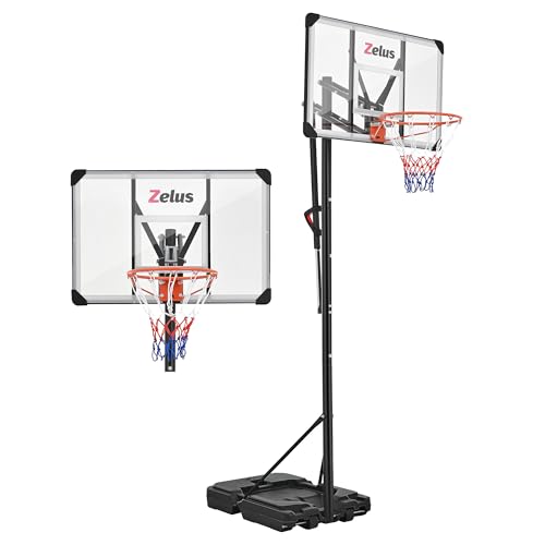 ZELUS Basketballkorb Outdoor, 1,68 bis 3,05 m Höhenverstellbar Basketballkorbsystem mit 46 cm Standardfelge, 110 cm Rückwand & Gewichtstasche, Tragbarer Basketballkorb für Hinterhof, Auffahrt, von ZELUS