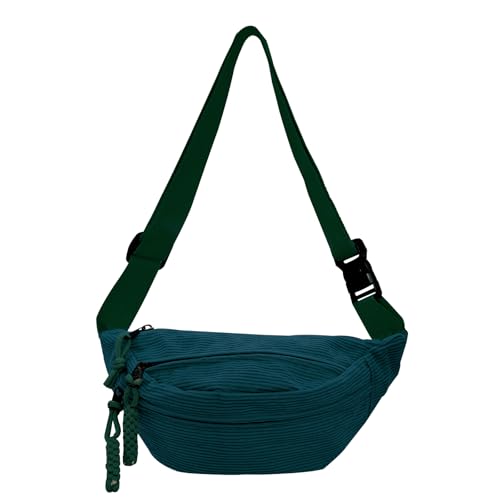 Cord Bauchtasche für Damen Herren, Crossbody-Hüfttasche Umhängetaschen Brusttasche Cord Erwachsene mit 3 Tasche und Verstellbarem Leichte Gürteltasche für Jungen Sportlich Wandern (Grün) von ZENGSING