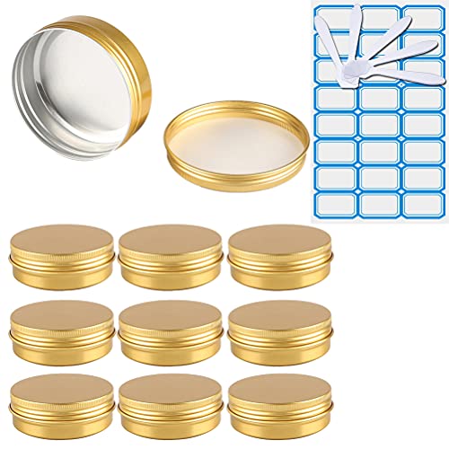 ZEOABSY 10 Stück 100ml Gold Aluminium Leer Döschen Runde Alu Dosen mit Schraubdeckel Cremedose Schraubdose Aludose Tins für Kosmetik Kerze Salben 5X Spatel, 1x Etikette von ZEOABSY