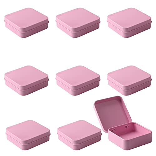 ZEOABSY 10 Stück Leer Rosa Blechdose mit Deckel, Kleine Metall Dosen 7,0 x 7,0 x 2,2 cm, Quadrat Aufbewahrungsbox Teiliges, Kartendose für Visitenkarten Kleine Metallbox von ZEOABSY