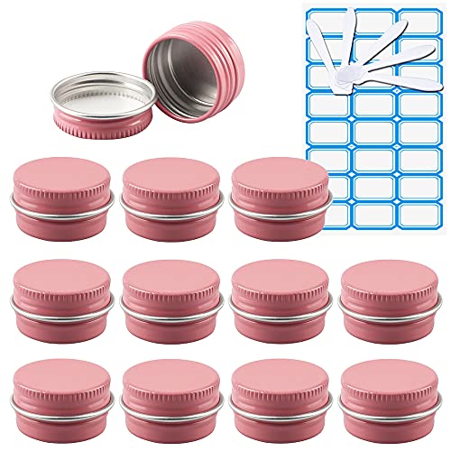 ZEOABSY 10 Stück Leere 5 ml Rund Rosa Aluminium Schraubdose Cremedose Alu-Tiegel Dosen mit Schraub-Deckel 5ml Aludose Blechdosen für Kosmetik Kerze Salben mit 5X Löffel 1x Etikette von ZEOABSY