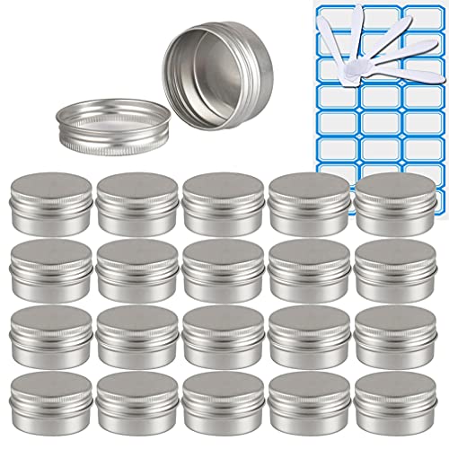 ZEOABSY 100 Stück Leere 30 ml Rund Silber Aluminium Tins mit Schraub-Deckel Schraubdose Cremedose Alu-Tiegel Dosen Aludose Blechdosen für Kosmetik Kerze Salben 10x Spatel, 4X Etikette von ZEOABSY