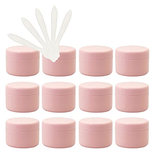 ZEOABSY 12 Stück, 100ml Rosa Plastik Leerdose, Kosmetische Lotion Creme Tiegel mit Schraubverschluss, Innenfutter, für Cremedose, Nailart Lippenbalsam Creme + 5 x Löffel von ZEOABSY