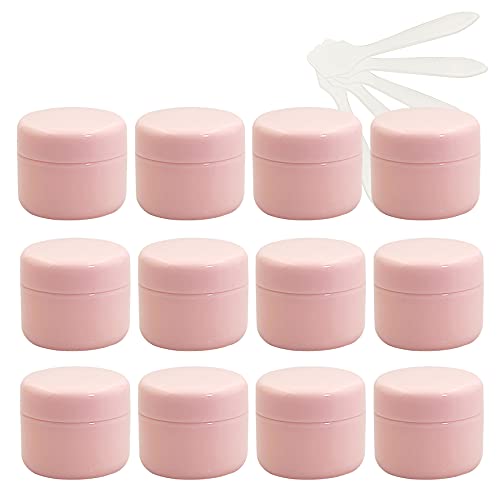 ZEOABSY 12 Stück, 20ml Rosa Plastik Leerdose, Kosmetische Lotion Creme Tiegel mit Schraubverschluss, Innenfutter, für Cremedose, Nailart Lippenbalsam Creme + 5 x Löffel von ZEOABSY