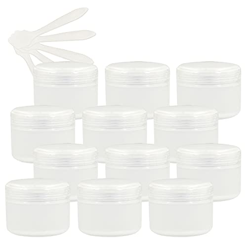 ZEOABSY 12 Stück, 50ml Transparent Plastik Leerdose, Kosmetische Lotion Creme Tiegel mit Schraubverschluss, Innenfutter, für Cremedose, Nailart Lippenbalsam Creme + 5 x Löffel von ZEOABSY