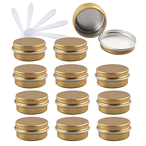 ZEOABSY 12 Stück 10ml Gold Aluminium Leer Dosen mit Schraubdeckel Runde Alu Tiegel Cremedose Schraubdose Aludose Tins für Kosmetik Kerze Salben 6X Spatel von ZEOABSY