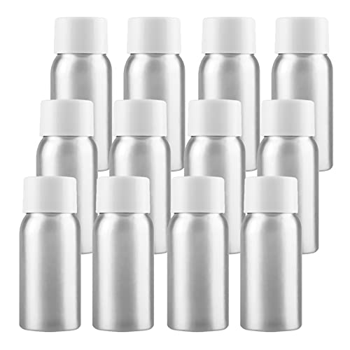 ZEOABSY 12 Stück 30 ml Leere Rund Silber Aluminium Flasche mit Kunststoff Schraubdeckel Weiß, 30ml Schraubflaschen aus Aluminium zum befüllen für Kosmetik Essenzen Öle Parfum Pulver Reisen von ZEOABSY