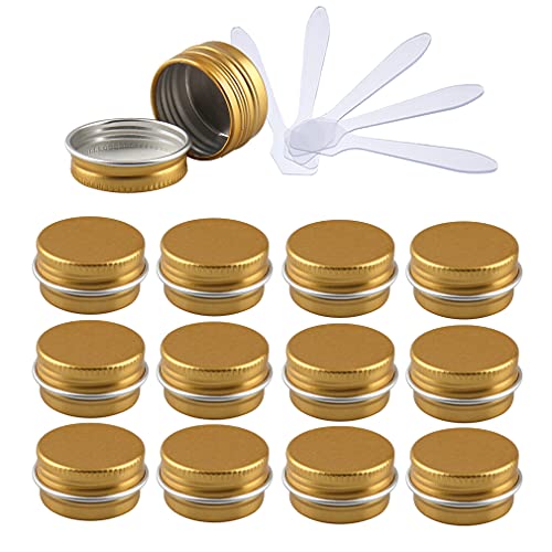 ZEOABSY 12 Stück 5ml Gold Aluminium Leer Döschen Runde Alu Dosen mit Schraubdeckel Cremedose Schraubdose Aludose Tins für Kosmetik Kerze Salben 6X Spatel von ZEOABSY