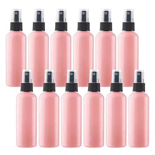 ZEOABSY 12 Stück Leer Kunststoff 100ml Rosa Sprühflasche Klein mit Schwarze Feinen Nebel Sprühpumpe, Zerstäuber Pumpflasche Parfumzerstäuber Reiseflaschen Set für Wasser Alkohol von ZEOABSY