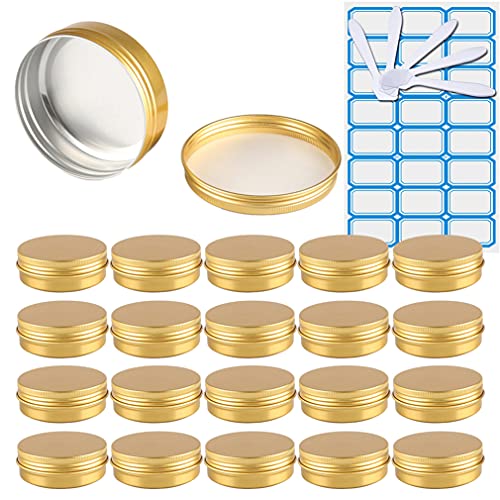 ZEOABSY 20 Stück 100ml Gold Aluminium Leer Döschen Runde Alu Dosen mit Schraubdeckel Cremedose Schraubdose Aludose Tins für Kosmetik Kerze Salben 5X Spatel, 1x Etikette von ZEOABSY