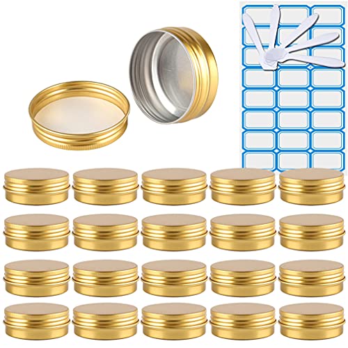 ZEOABSY 20 Stück 30ml Gold Aluminium Leer Döschen Runde Alu Dosen mit Schraubdeckel Cremedose Schraubdose Aludose Tins für Kosmetik Kerze Salben 5X Spatel, 1x Etikette von ZEOABSY