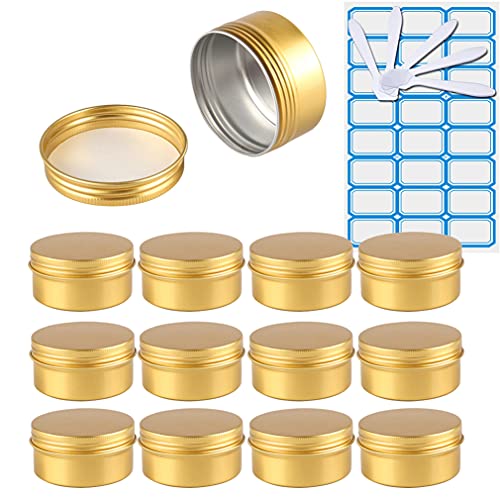 ZEOABSY 20 Stück 80ml Gold Aluminium Leer Döschen Runde Alu Dosen mit Schraubdeckel Cremedose Schraubdose Aludose Tins für Kosmetik Kerze Salben 5X Spatel, 1x Etikette von ZEOABSY