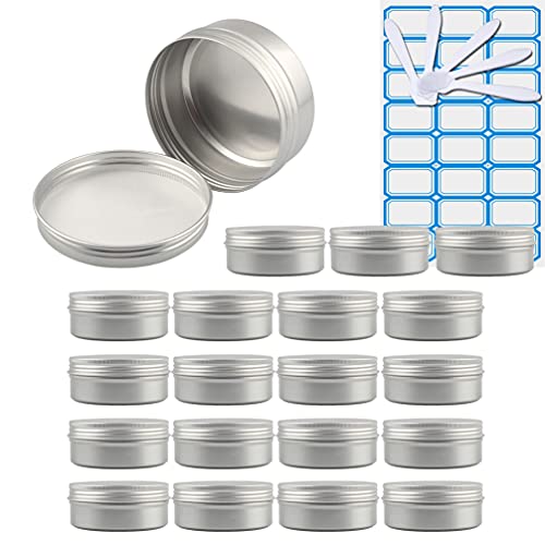 ZEOABSY 20 Stück Leere 150 ml Rund Silber Aluminium Tins mit Schraub-Deckel Schraubdose Cremedose Alu-Tiegel Dosen Aludose Blechdosen für Kosmetik Kerze Salben 5X Spatel, 1x Etikette von ZEOABSY