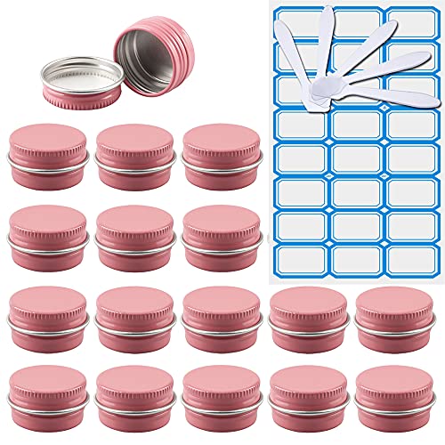 ZEOABSY 20 Stück Leere 5 ml Rund Rosa Aluminium Schraubdose Cremedose Alu-Tiegel Dosen mit Schraub-Deckel 5ml Aludose Blechdosen für Kosmetik Kerze Salben mit 5x Löffel 1x Etikette von ZEOABSY