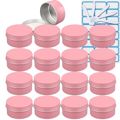 ZEOABSY 20 Stück Leere 80 ml Rund Rosa Aluminium Schraubdose Cremedose Alu-Tiegel Dosen mit Schraub-Deckel 5ml Aludose Blechdosen für Kosmetik Kerze Salben mit 5X Löffel 1x Etikette von ZEOABSY