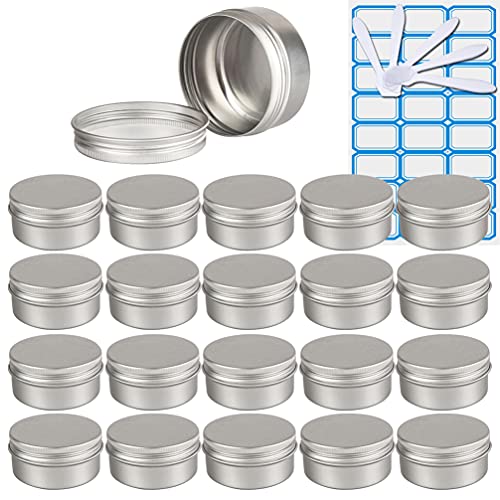 ZEOABSY 20 Stück Leere 80 ml Rund Silber Aluminium Tins mit Schraub-Deckel Schraubdose Cremedose Alu-Tiegel Dosen Aludose Blechdosen für Kosmetik Kerze Salben 5X Spatel, 1x Etikette von ZEOABSY