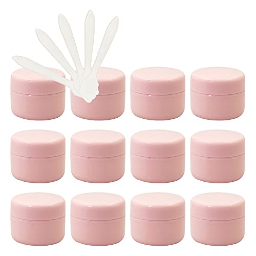 ZEOABSY 24 Stück, 10ml Rosa Plastik Leerdose, Kosmetische Lotion Creme Tiegel mit Schraubverschluss, Innenfutter, für Cremedose, Nailart Lippenbalsam Creme + 5 x Löffel von ZEOABSY