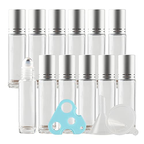 ZEOABSY 24 Stück 10ml Leer Transparent Klar Roll-On Glasflaschen Ätherisches Öl Flaschen mit Silber Schraubverschluss Edelstahl Kugel, für Parfüm, Aromatherapie DIY + 3 x Trichter, 1 x Öffner ZEOABSY 24 Stück 10ml Leer Transparent Klar Roll-On Glasflaschen Ätherisches Öl Flaschen mit Silber Schraubverschluss Edelstahl Kugel, für Parfüm, Aromatherapie DIY + 3 x Trichter, 1 x Öffner von ZEOABSY