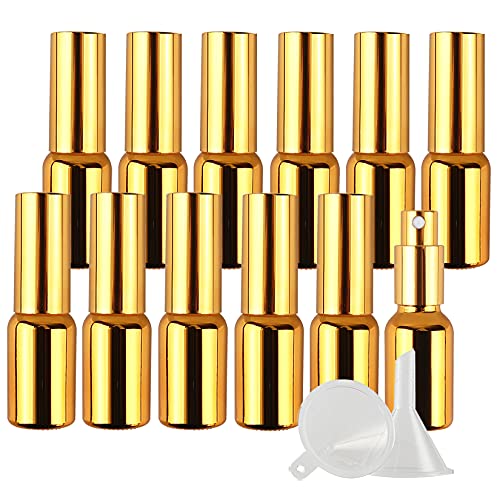 ZEOABSY 24 Stück 15ml UV-Beschichtetes Gold Glas Sprühflaschen & 2 Stück Trichter, 15 ml Leer Glas Nachfüllbar Zerstäuber Sprayflasche Reisen Heim Parfumzerstäuber von ZEOABSY