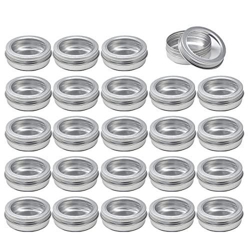 ZEOABSY 24 Stück 60ml Silber Leere Aluminiumdose Aluminium Runde Aludose Blechdosen mit Schraubdeckel Sichtfenster Cremedosen Dosen für DIY Salben Kerze Kosmetik Rasierseife von ZEOABSY