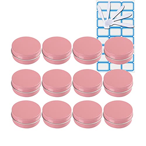 ZEOABSY 30 Stück Leere 10 ml Rund Rosa Aluminium Schraubdose Cremedose Alu-Tiegel Dosen mit Schraub-Deckel 5ml Aludose Blechdosen für Kosmetik Kerze Salben mit 5x Löffel 2x Etikette von ZEOABSY