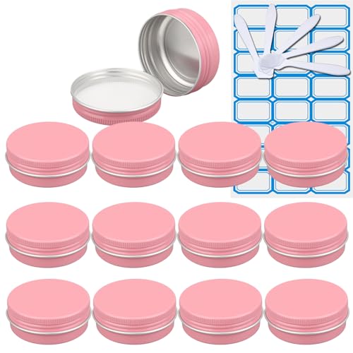 ZEOABSY 30 Stück Leere 30 ml Rund Rosa Aluminium Schraubdose Cremedose Alu-Tiegel Dosen mit Schraub-Deckel 5ml Aludose Blechdosen für Kosmetik Kerze Salben mit 5x Löffel 2x Etikette von ZEOABSY