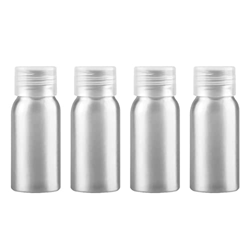 ZEOABSY 4 Stück 30 ml Leere Rund Silber Aluminium Flasche mit Kunststoff Schraubdeckel Transparent, 30ml Schraubflaschen aus Aluminium zum befüllen für Kosmetik Essenzen Öle Parfum Pulver Reisen von ZEOABSY