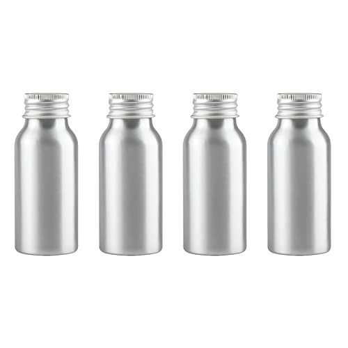 ZEOABSY 4 Stück 50 ml Leere Rund Silber Aluminium Flasche mit Aluminium Schraubdeckel Silber, 50ml Schraubflaschen aus Aluminium zum befüllen für Kosmetik Essenzen Öle Badezimmer Hotel Reisen von ZEOABSY