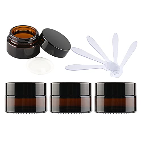 ZEOABSY 4 Stück Leere Brown Glas Cremedose 20ml mit Deckel, Braunglas Schraubdeckel Glas-Tiegel Schraubdose Glas-Dose Salbentiegel Kosmetik-Dose für Gels Cremes + 4X Spatel von ZEOABSY