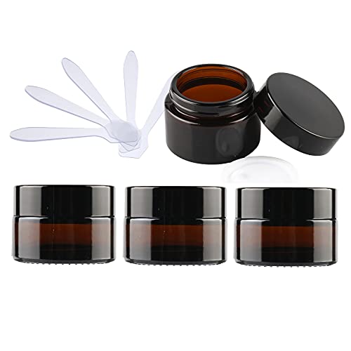 ZEOABSY 4 Stück Leere Brown Glas Cremedose 30ml mit Deckel, Braunglas Schraubdeckel Glas-Tiegel Schraubdose Glas-Dose Salbentiegel Kosmetik-Dose für Gels Cremes + 4X Spatel von ZEOABSY