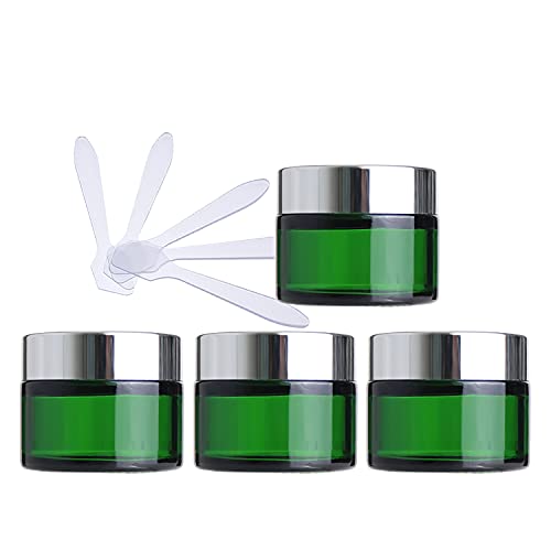 ZEOABSY 4 Stück Leere Grün Glas Cremedose 50ml mit Silber Schraubdeckel, Grünglas Schraubdose Glas-Tiegel Glas-Dose Salbentiegel Kosmetik-Dose für Gels Cremes + 4X Spatel ZEOABSY 4 Stück Leere Grün Glas Cremedose 50ml mit Silber Schraubdeckel, Grünglas Schraubdose Glas-Tiegel Glas-Dose Salbentiegel Kosmetik-Dose für Gels Cremes + 4X Spatel von ZEOABSY