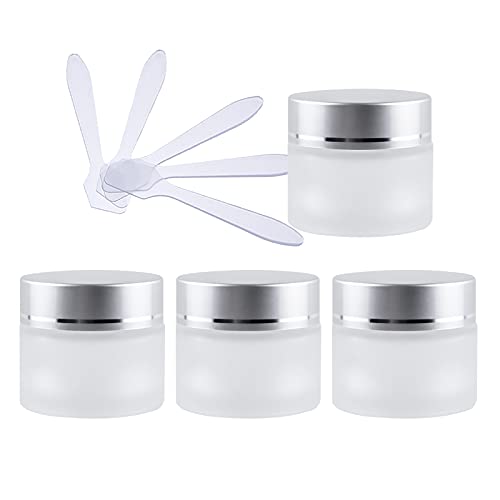 ZEOABSY 4 Stück Leere Matt Transparent Glas Cremedose 10ml mit Matt Silber Deckel, Klarglas Schraubdeckel Glas-Tiegel Schraubdose Glas-Dose Salbentiegel Kosmetik Dose für Gels Cremes + 4x Spatel ZEOABSY 4 Stück Leere Matt Transparent Glas Cremedose 10ml mit Matt Silber Deckel, Klarglas Schraubdeckel Glas-Tiegel Schraubdose Glas-Dose Salbentiegel Kosmetik Dose für Gels Cremes + 4x Spatel von ZEOABSY