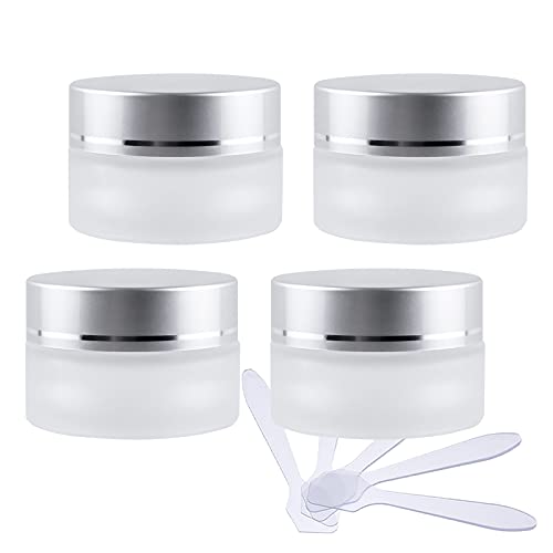 ZEOABSY 4 Stück Leere Matt Transparent Glas Cremedose 20ml mit Matt Silber Deckel, Klarglas Schraubdeckel Glas-Tiegel Schraubdose Glas-Dose Salbentiegel Kosmetik Dose für Gels Cremes + 4X Spatel ZEOABSY 4 Stück Leere Matt Transparent Glas Cremedose 20ml mit Matt Silber Deckel, Klarglas Schraubdeckel Glas-Tiegel Schraubdose Glas-Dose Salbentiegel Kosmetik Dose für Gels Cremes + 4X Spatel von ZEOABSY