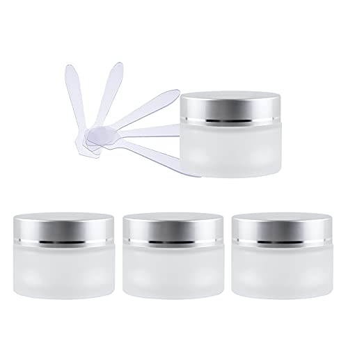 ZEOABSY 4 Stück Leere Matt Transparent Glas Cremedose 30ml mit Matt Silber Deckel, Klarglas Schraubdeckel Glas-Tiegel Schraubdose Glas-Dose Salbentiegel Kosmetik Dose für Gels Cremes + 4X Spatel ZEOABSY 4 Stück Leere Matt Transparent Glas Cremedose 30ml mit Matt Silber Deckel, Klarglas Schraubdeckel Glas-Tiegel Schraubdose Glas-Dose Salbentiegel Kosmetik Dose für Gels Cremes + 4X Spatel von ZEOABSY