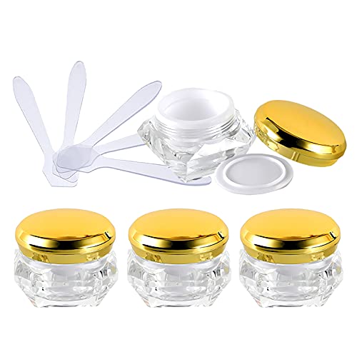 ZEOABSY 4 Stück Transparent Acryl Diamant-Form 15 ml Kunststoff Leerdose mit Gold Schraubverschluss, 15 ml Cremedose Tiegel Reise Döschen, für Lotion, Nailart Lippenbalsam Creme von ZEOABSY