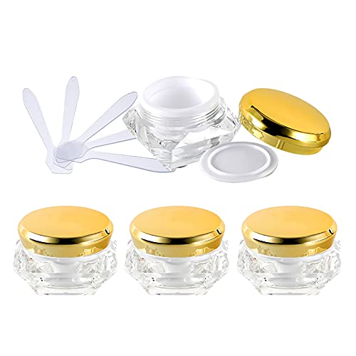 ZEOABSY 4 Stück Transparent Acryl Diamant-Form 30 ml Kunststoff Leerdose mit Gold Schraubverschluss, 30 ml Cremedose Tiegel Reise Döschen, für Lotion, Nailart Lippenbalsam Creme von ZEOABSY