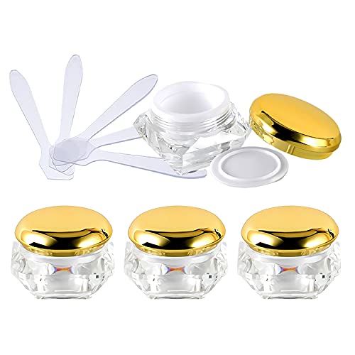 ZEOABSY 4 Stück Transparent Acryl Diamant-Form 5 ml Kunststoff Leerdose mit Gold Schraubverschluss, 5 ml Cremedose Tiegel Reise Döschen, für Lotion, Nailart Lippenbalsam Creme von ZEOABSY