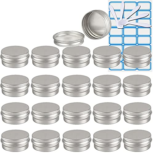 ZEOABSY 50 Stück Leere 10 ml Rund Silber Aluminium Tins mit Schraub-Deckel Schraubdose Cremedose Alu-Tiegel Dosen Aludose Blechdosen für Kosmetik Kerze Salben 5X Spatel, 2X Etikette von ZEOABSY