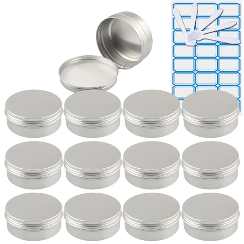 ZEOABSY 50 Stück Leere 150 ml Rund Silber Aluminium Tins mit Schraub-Deckel Schraubdose Cremedose Alu-Tiegel Dosen Aludose Blechdosen für Kosmetik Kerze Salben 5X Spatel, 2X Etikette von ZEOABSY