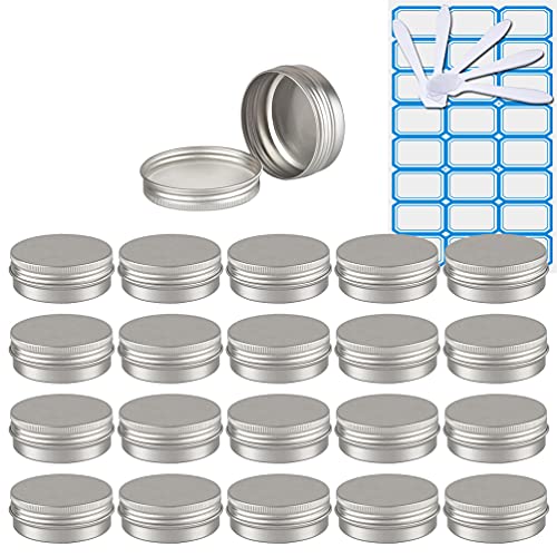 ZEOABSY 50 Stück Leere 40 ml Rund Silber Aluminium Tins mit Schraub-Deckel Schraubdose Cremedose Alu-Tiegel Dosen Aludose Blechdosen für Kosmetik Kerze Salben 5X Spatel, 2X Etikette von ZEOABSY