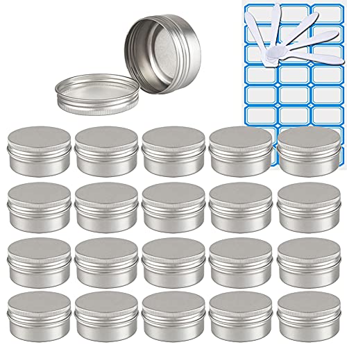 ZEOABSY 50 Stück Leere 50 ml Rund Silber Aluminium Tins mit Schraub-Deckel Schraubdose Cremedose Alu-Tiegel Dosen Aludose Blechdosen für Kosmetik Kerze Salben 5X Spatel, 2X Etikette von ZEOABSY