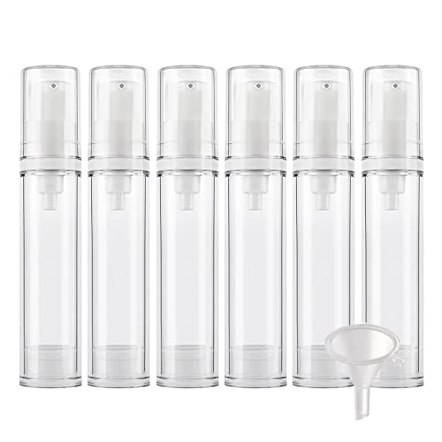 ZEOABSY 6 Stück Klein 10ml Leere Transparent Kunststoff Airless Cremespender Pumpspender Tasche Pumpflasche mit Weiß Pumpe für Kosmetik Lotion Gel Reise NACHFÜLLBAR von ZEOABSY