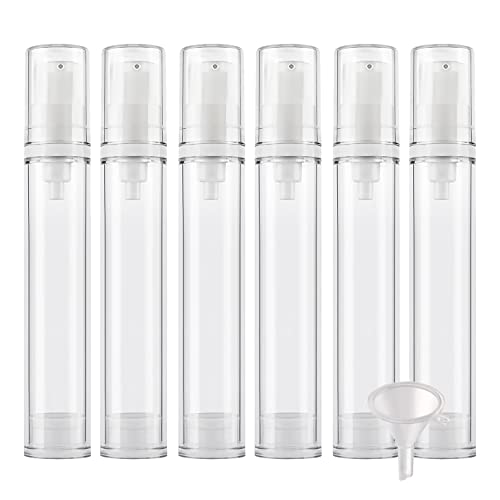 ZEOABSY 6 Stück Klein 15ml Leere Transparent Kunststoff Airless Cremespender Pumpspender Tasche Pumpflasche mit Weiß Pumpe für Kosmetik Lotion Gel Reise NACHFÜLLBAR von ZEOABSY