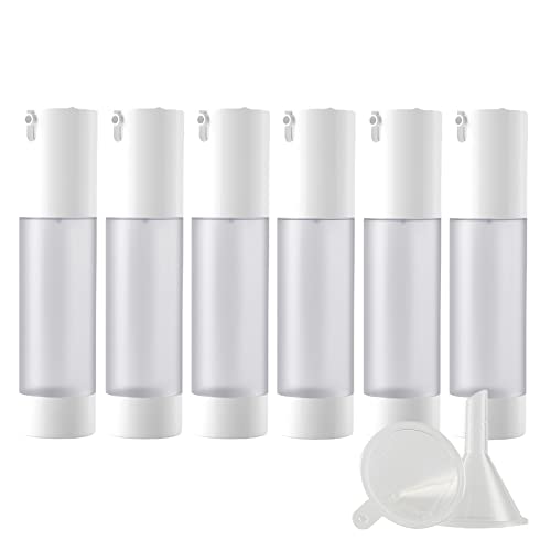 ZEOABSY 6 Stück Klein 50ml Leere Matt Transparent Kunststoff Airless Cremespender Pumpspender Tasche Pumpflasche mit Weiß Pumpe für Kosmetik Lotion Gel Reise NACHFÜLLBAR - KEIN INNENROHR von ZEOABSY