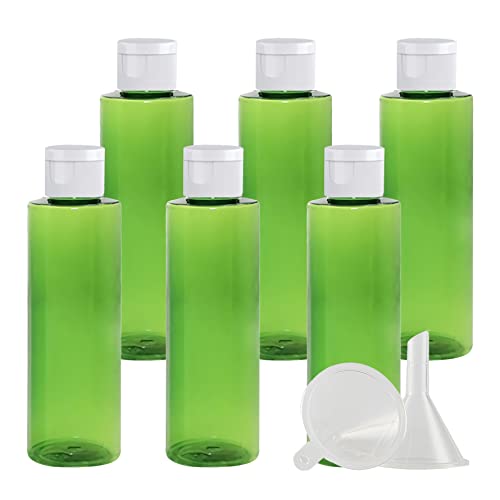 ZEOABSY 6 Stück Leer 100ml Grün PET Kunststoff Flasche mit Weiß Klappdeckel, Flache Schulter Tragbare Flasche für Kosmetische Flüssigkeiten Öl Reisen von ZEOABSY