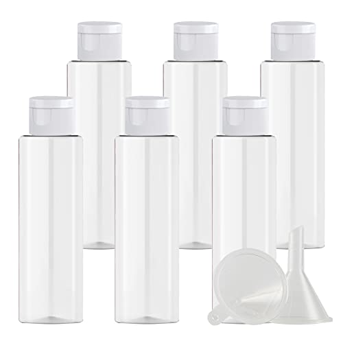 ZEOABSY 6 Stück Leer 100ml Transparent PET Kunststoff Flasche mit Weiß Klappdeckel, Flache Schulter Tragbare Flasche für Kosmetische Flüssigkeiten Öl Reisen von ZEOABSY